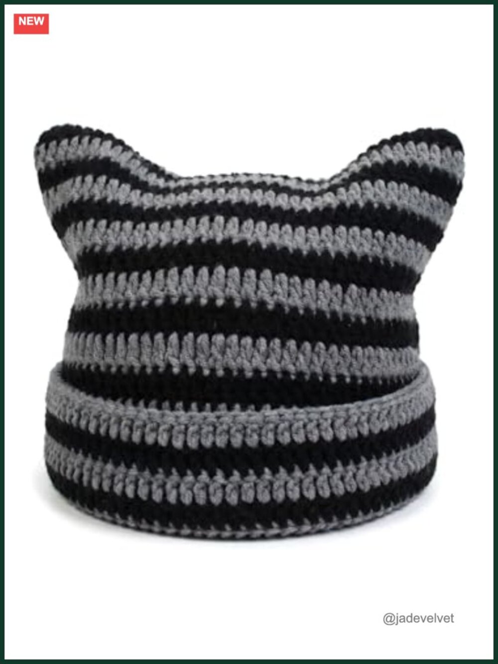Cat Ear Crochet Beanie Grunge Emo Y2K Goth Knit Hat Punk Alt Accessory